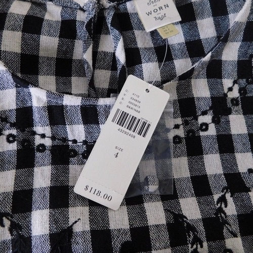NWT!! Anthropologie SEEN WORN KEPT Black &‎ White Gingham Top Embroidered Size 4