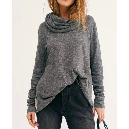 FREE PEOPLE FP Beach Cacoon Cowl Neck Knit Top Gray Space Dye‎ X-Small Small