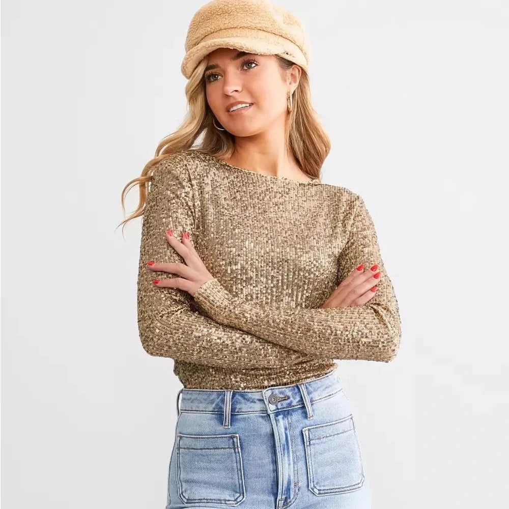 Free People Intimately Gold Rush Sequin Top Small