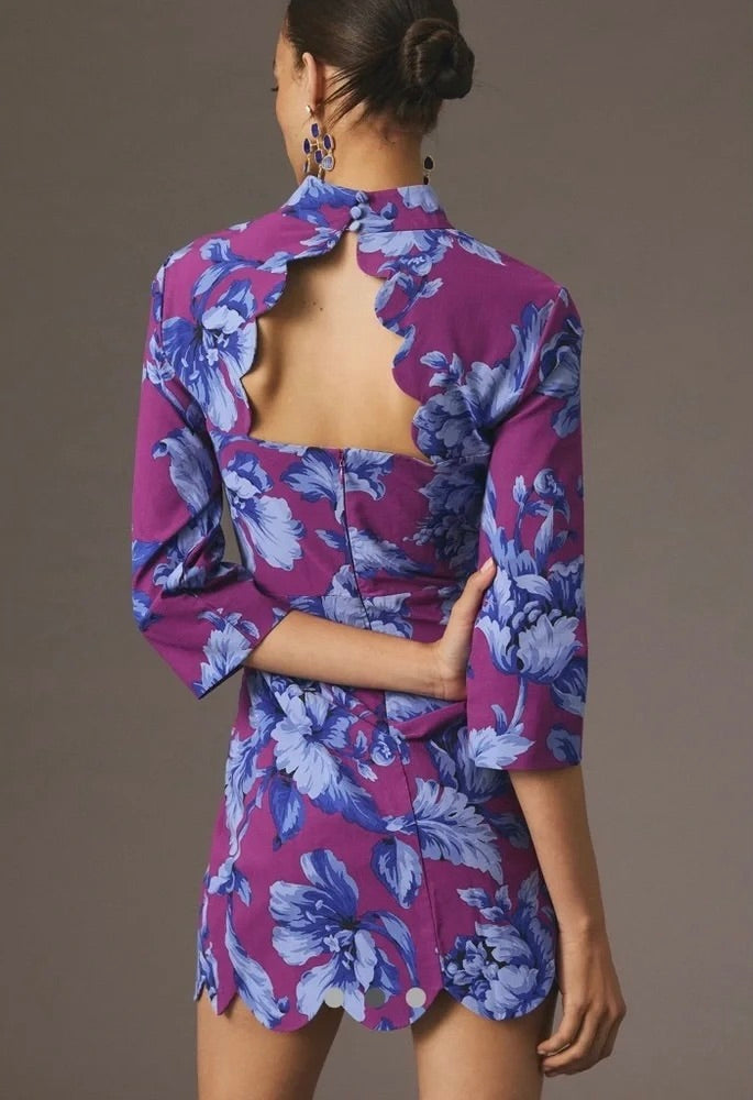 NWT Anthropologie MAEVE Mock-Neck Shift Mini Dress Floral Scalloped Size 6