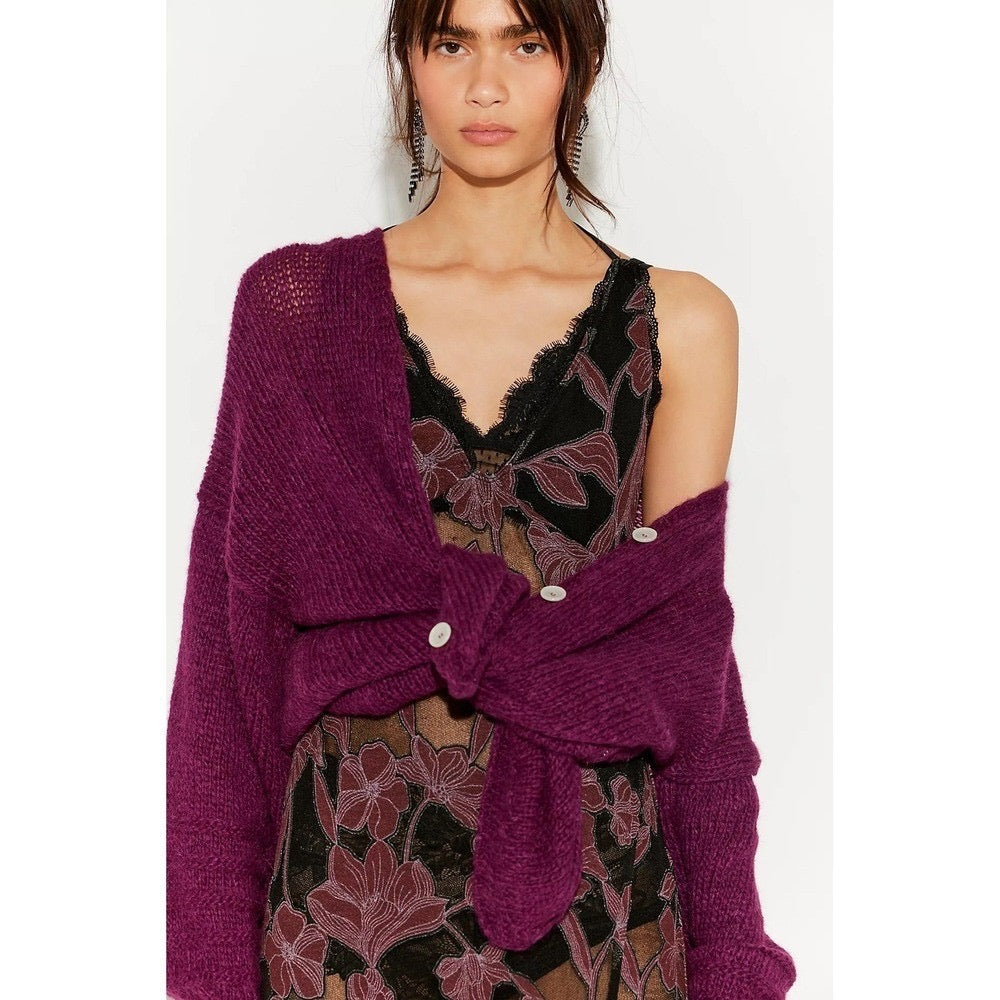 NWT!! FREE PEOPLE‎ Marina SoftSpun Cardi Cardigan Sweater Purple Wine Alpaca Small