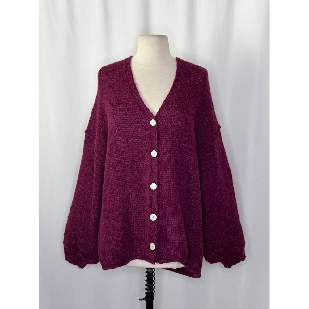 NWT!! FREE PEOPLE‎ Marina SoftSpun Cardi Cardigan Sweater Purple Wine Alpaca Small