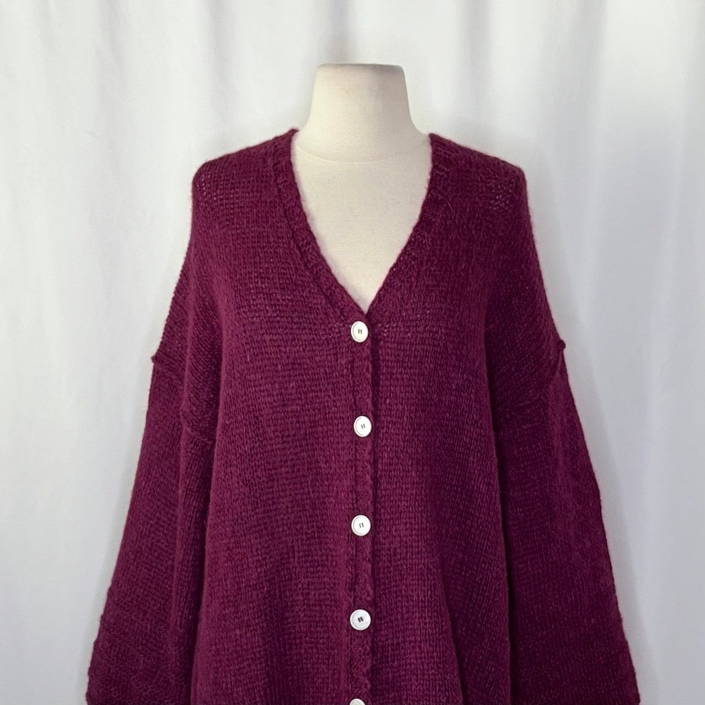 NWT!! FREE PEOPLE‎ Marina SoftSpun Cardi Cardigan Sweater Purple Wine Alpaca Small