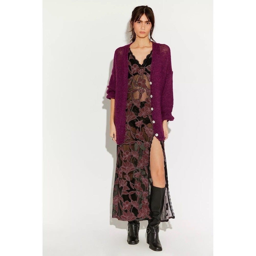 NWT!! FREE PEOPLE‎ Marina SoftSpun Cardi Cardigan Sweater Purple Wine Alpaca Small
