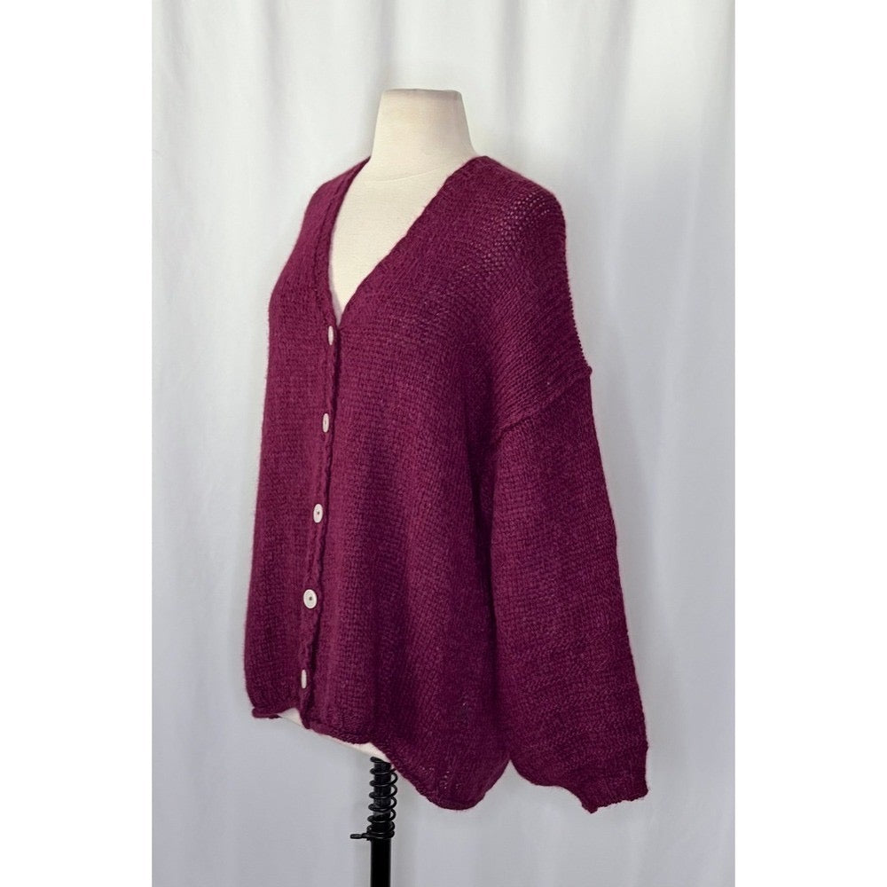 NWT!! FREE PEOPLE‎ Marina SoftSpun Cardi Cardigan Sweater Purple Wine Alpaca Small