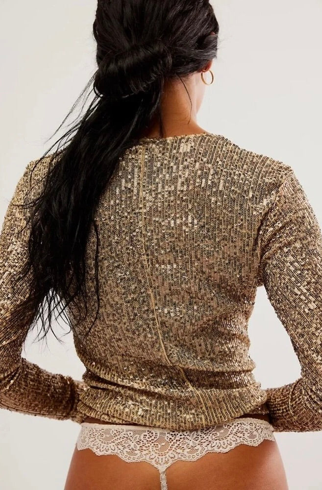 Free People Intimately Gold Rush Sequin Top Small