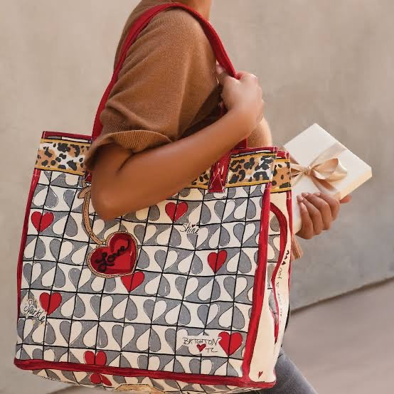 BRIGHTON Wild Love Tote Cat Hearts Animal Print Leopard Purse Canvas Bag