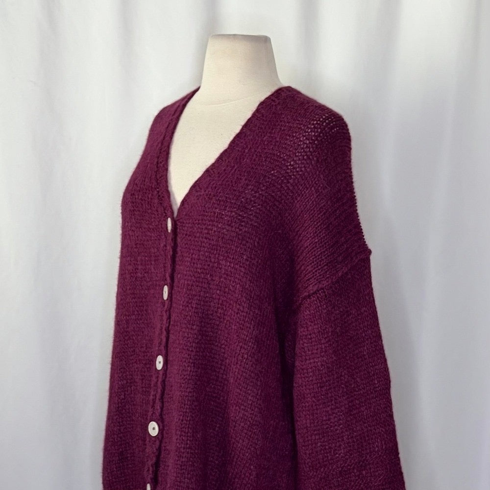 NWT!! FREE PEOPLE‎ Marina SoftSpun Cardi Cardigan Sweater Purple Wine Alpaca Small
