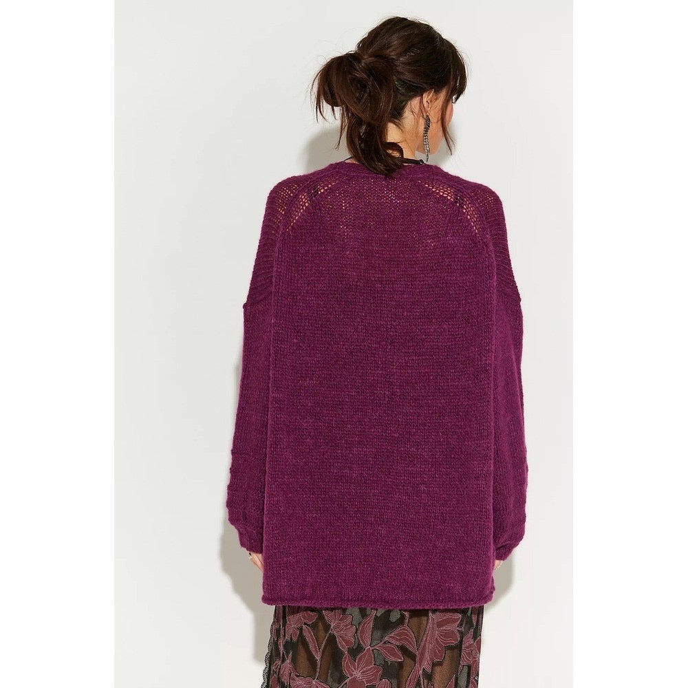 NWT!! FREE PEOPLE‎ Marina SoftSpun Cardi Cardigan Sweater Purple Wine Alpaca Small