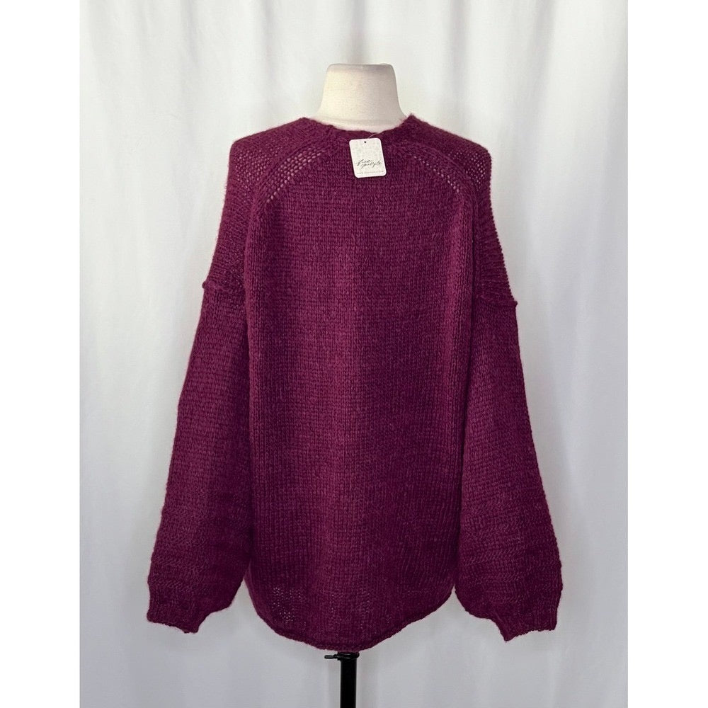 NWT!! FREE PEOPLE‎ Marina SoftSpun Cardi Cardigan Sweater Purple Wine Alpaca Small
