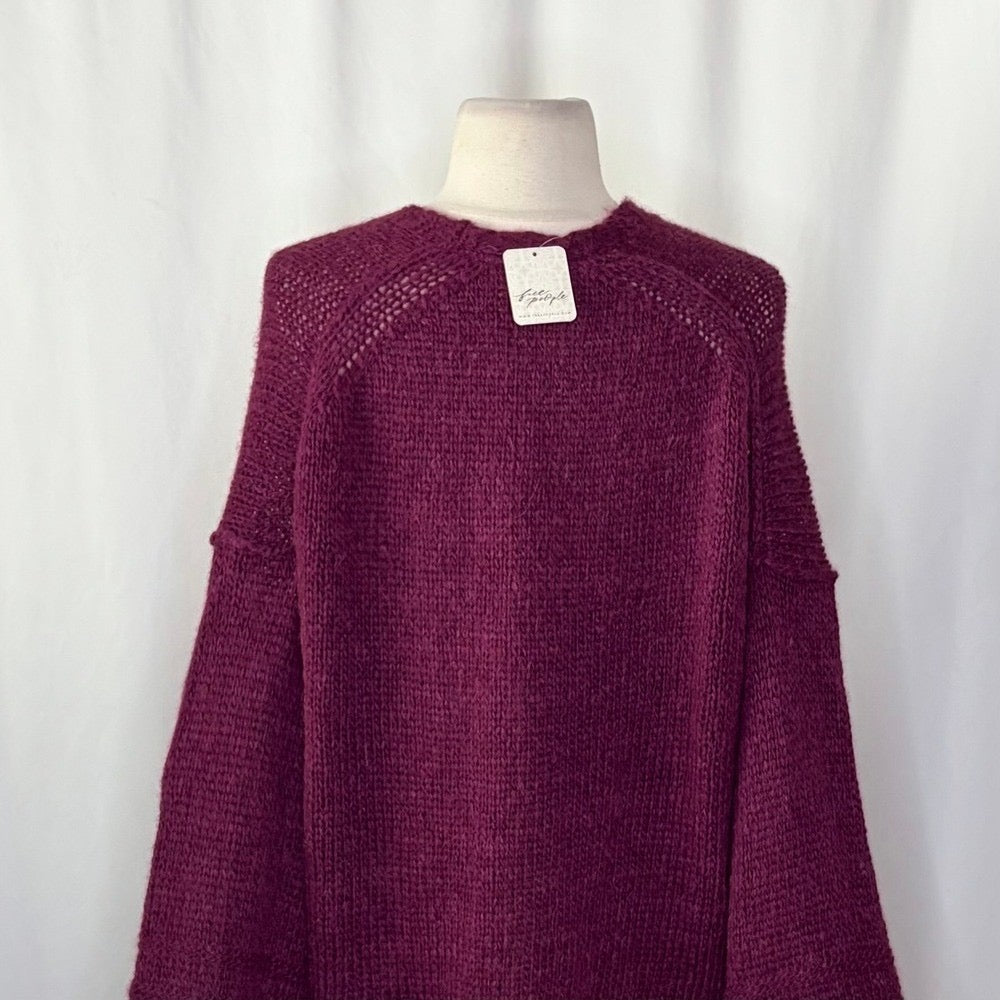 NWT!! FREE PEOPLE‎ Marina SoftSpun Cardi Cardigan Sweater Purple Wine Alpaca Small