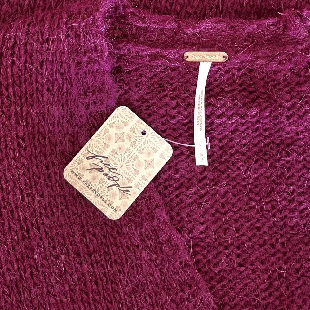 NWT!! FREE PEOPLE‎ Marina SoftSpun Cardi Cardigan Sweater Purple Wine Alpaca Small