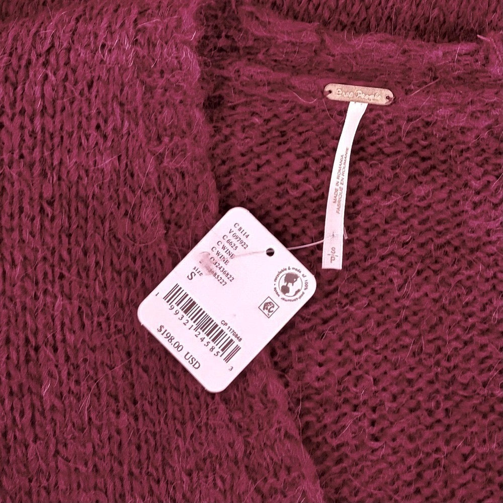 NWT!! FREE PEOPLE‎ Marina SoftSpun Cardi Cardigan Sweater Purple Wine Alpaca Small