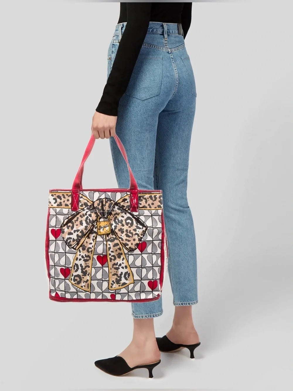 BRIGHTON Wild Love Tote Cat Hearts Animal Print Leopard Purse Canvas Bag