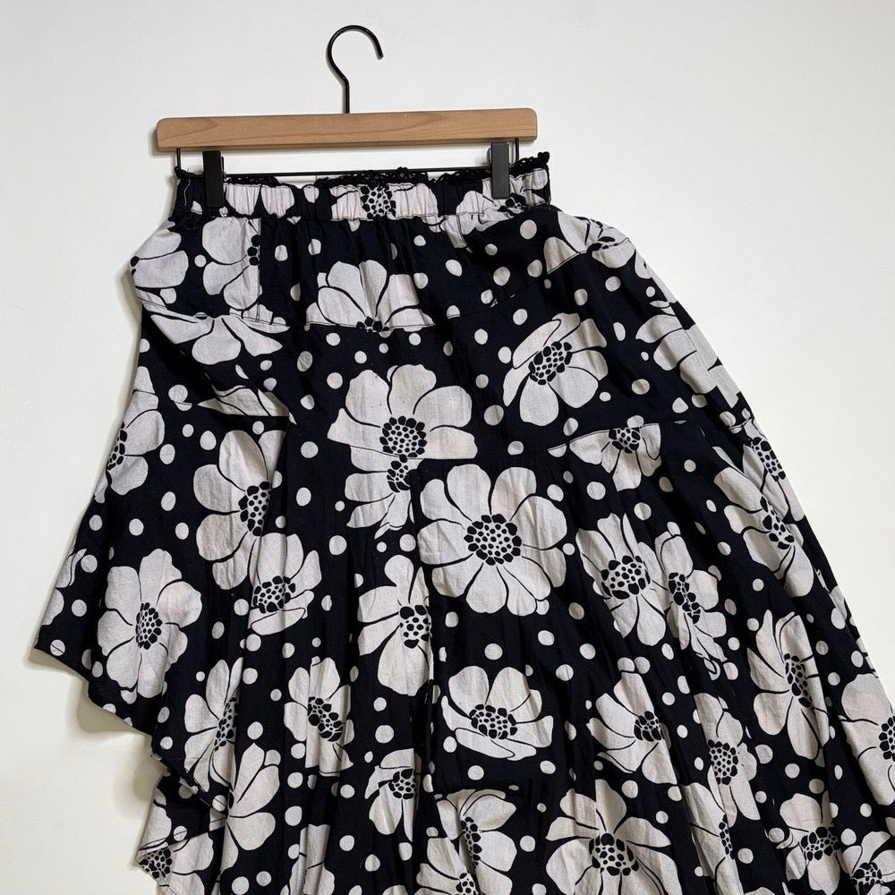 NWT!! FREE PEOPLE Poppy Printed Maxi Skirt Polka Dot‎ Floral Black White Medium