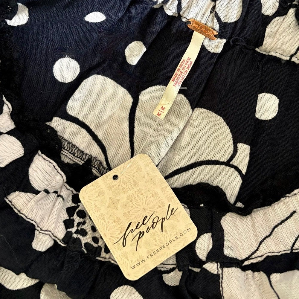 NWT!! FREE PEOPLE Poppy Printed Maxi Skirt Polka Dot‎ Floral Black White Medium