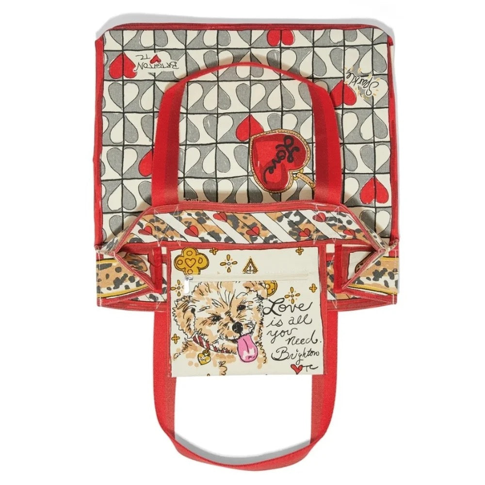BRIGHTON Wild Love Tote Cat Hearts Animal Print Leopard Purse Canvas Bag