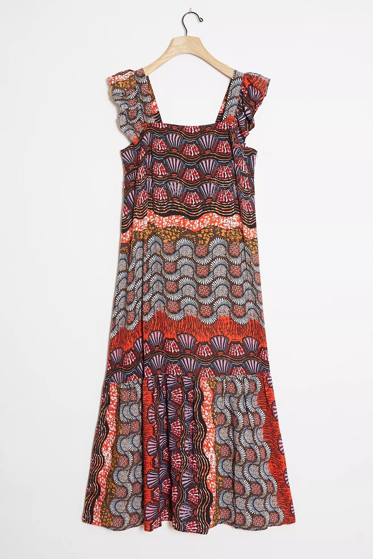 Anthropologie COREY LYNN CALTER Doriane Midi Dress Print Ruffled Abstract XS
