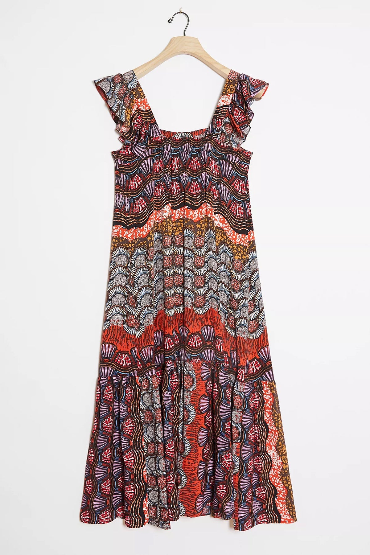 Anthropologie COREY LYNN CALTER Doriane Midi Dress Print Ruffled Abstract XS