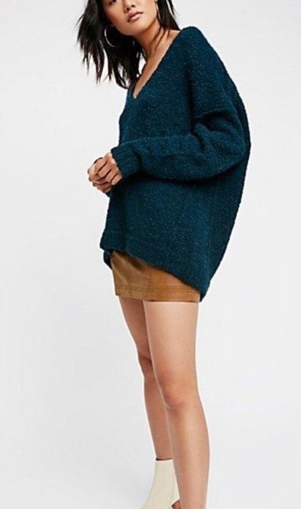 Free People Lofty V-Neck Sweater Dark Turquoise XS