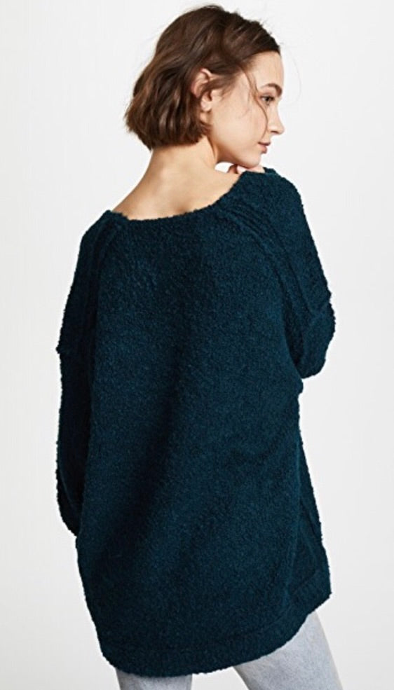 Free People Lofty V-Neck Sweater Dark Turquoise XS