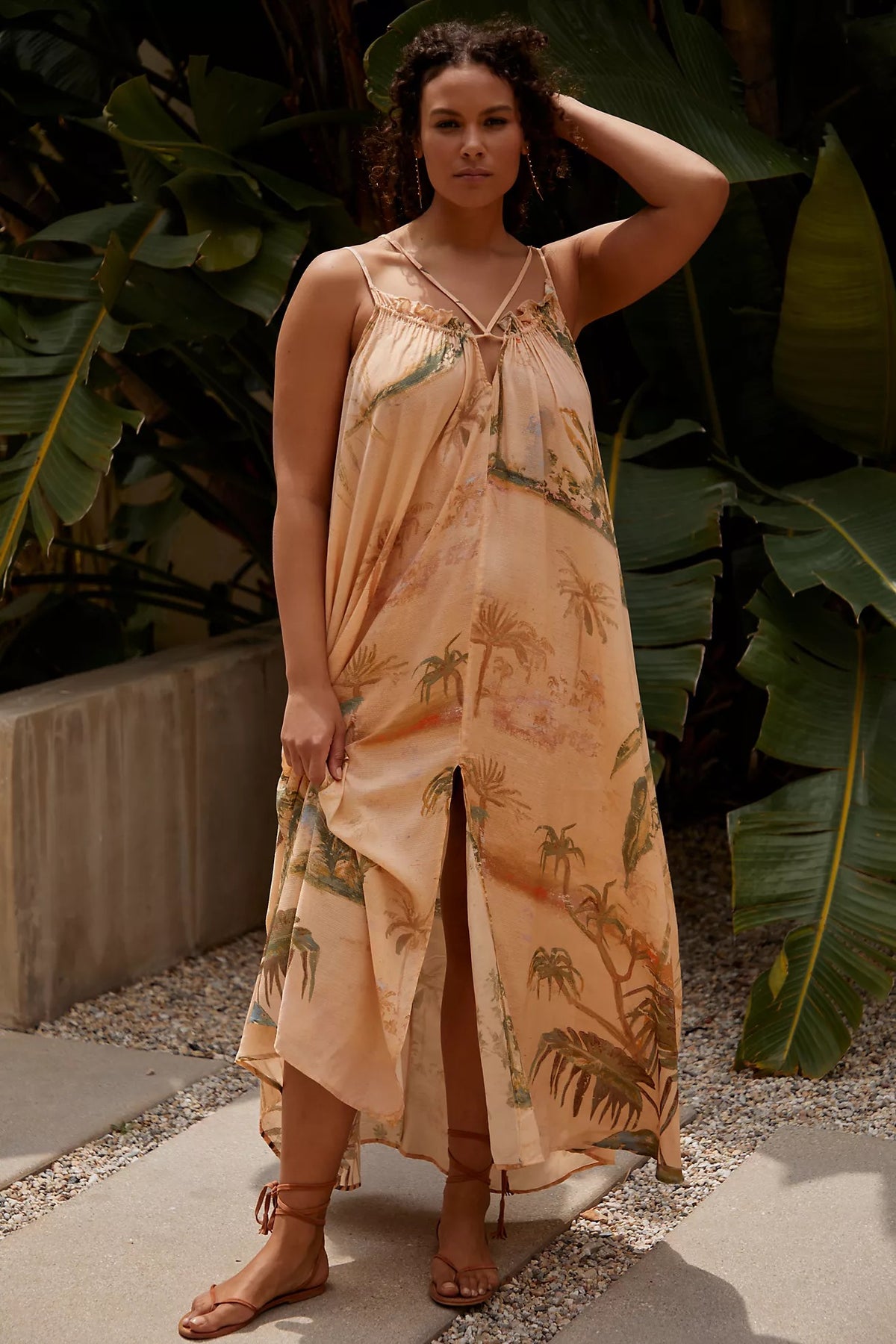 NWT Anthropologie TAHNEE KELLAND Strappy Midi Dress Tropical Print Medium