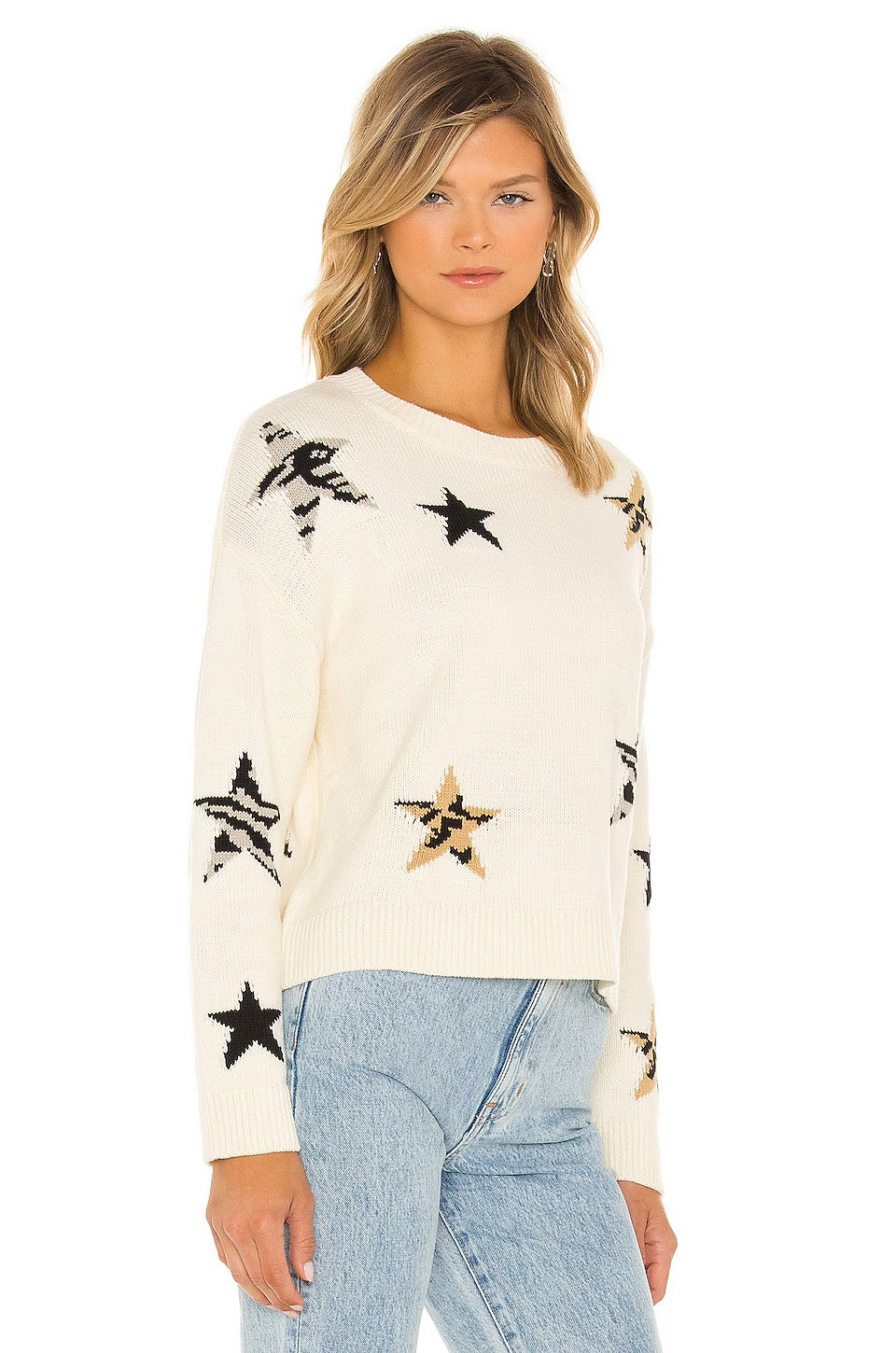 RAILS Perci Animal Star Sweater Ivory Black Camel Cotton Blend Knit X-Small