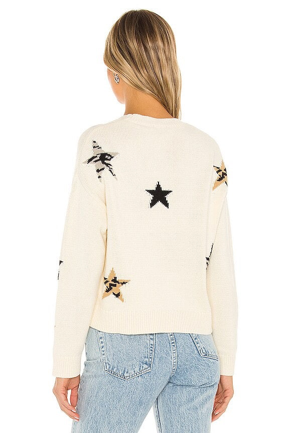 RAILS Perci Animal Star Sweater Ivory Black Camel Cotton Blend Knit X-Small