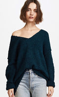 Free People Lofty V-Neck Sweater Dark Turquoise XS