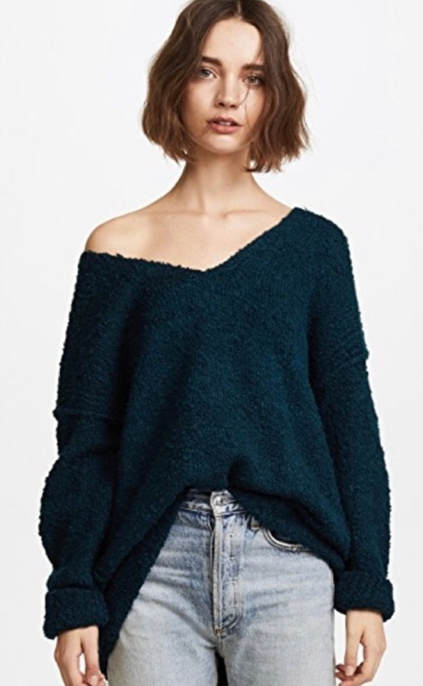 Free People Lofty V-Neck Sweater Dark Turquoise XS