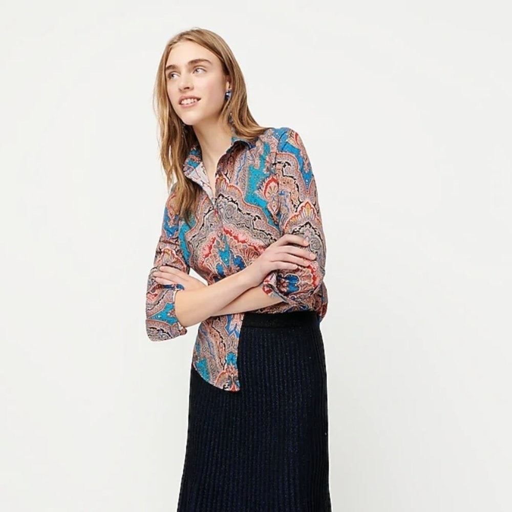 J.Crew Ratti Mediterranean Paisley Slim Perfect Shirt Size 2