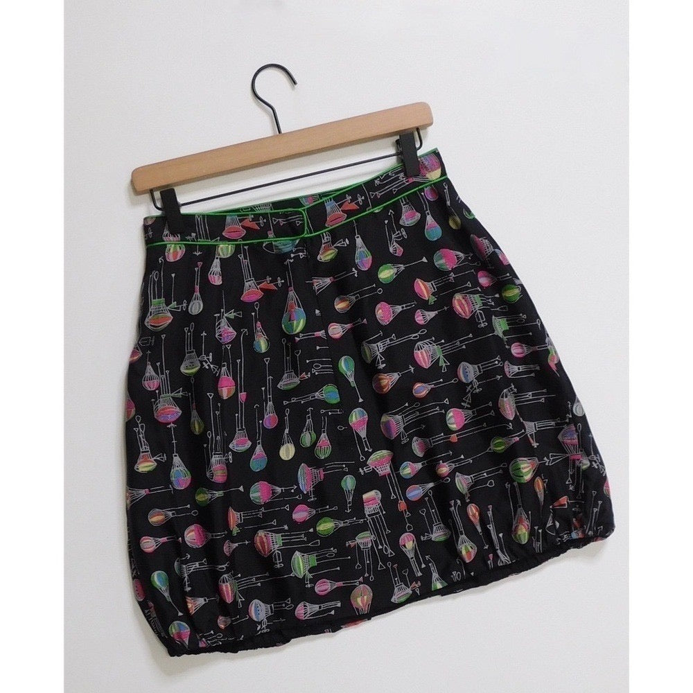 Anthropologie ANNA SUI Montgolfier Silk Skirt Hot Air Balloon Print Size 6