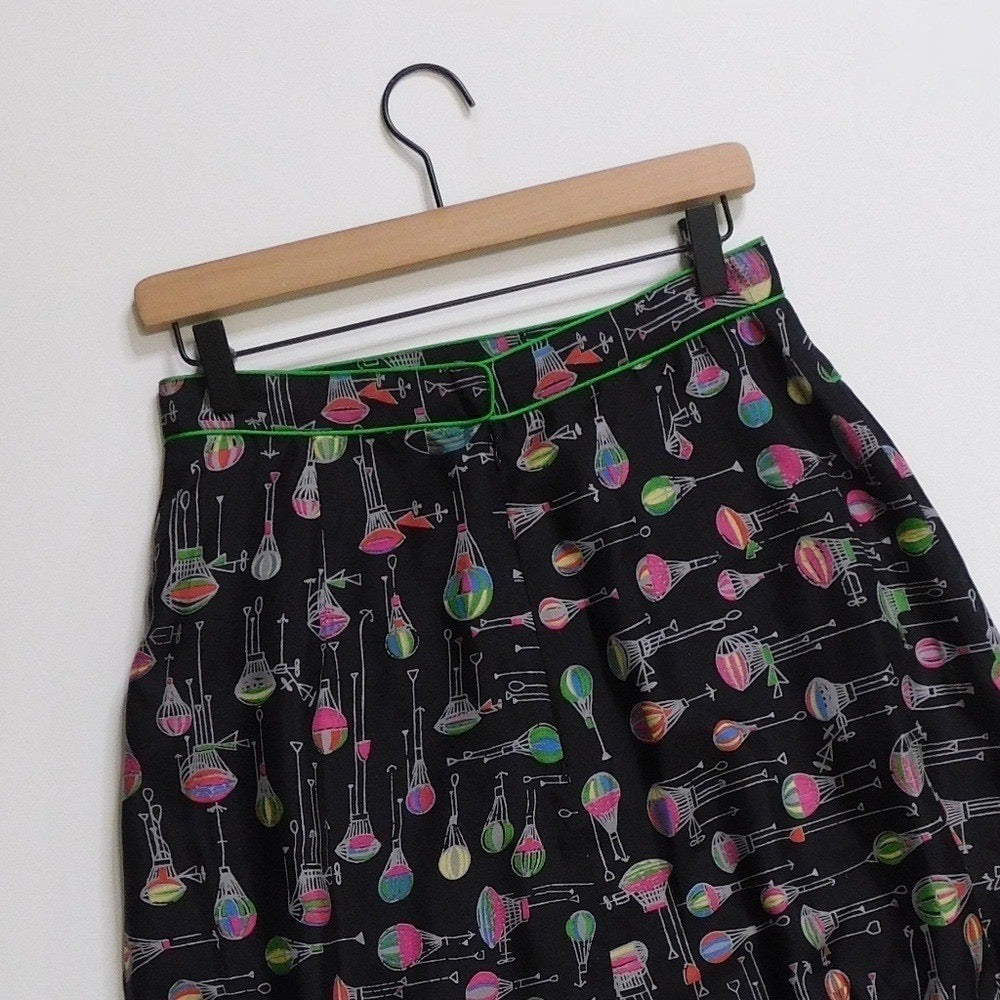 Anthropologie ANNA SUI Montgolfier Silk Skirt Hot Air Balloon Print Size 6
