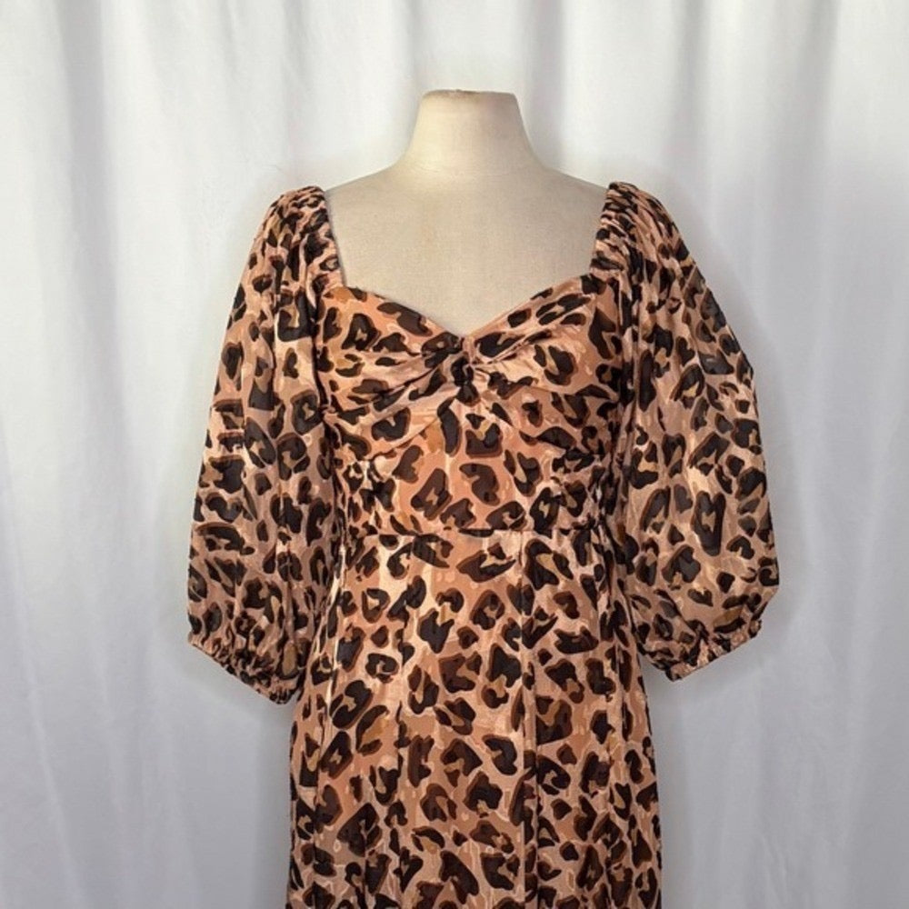 Anthropologie HUTCH Twist Puff Midi Dress Animal Leopard Print‎ Smocked Medium
