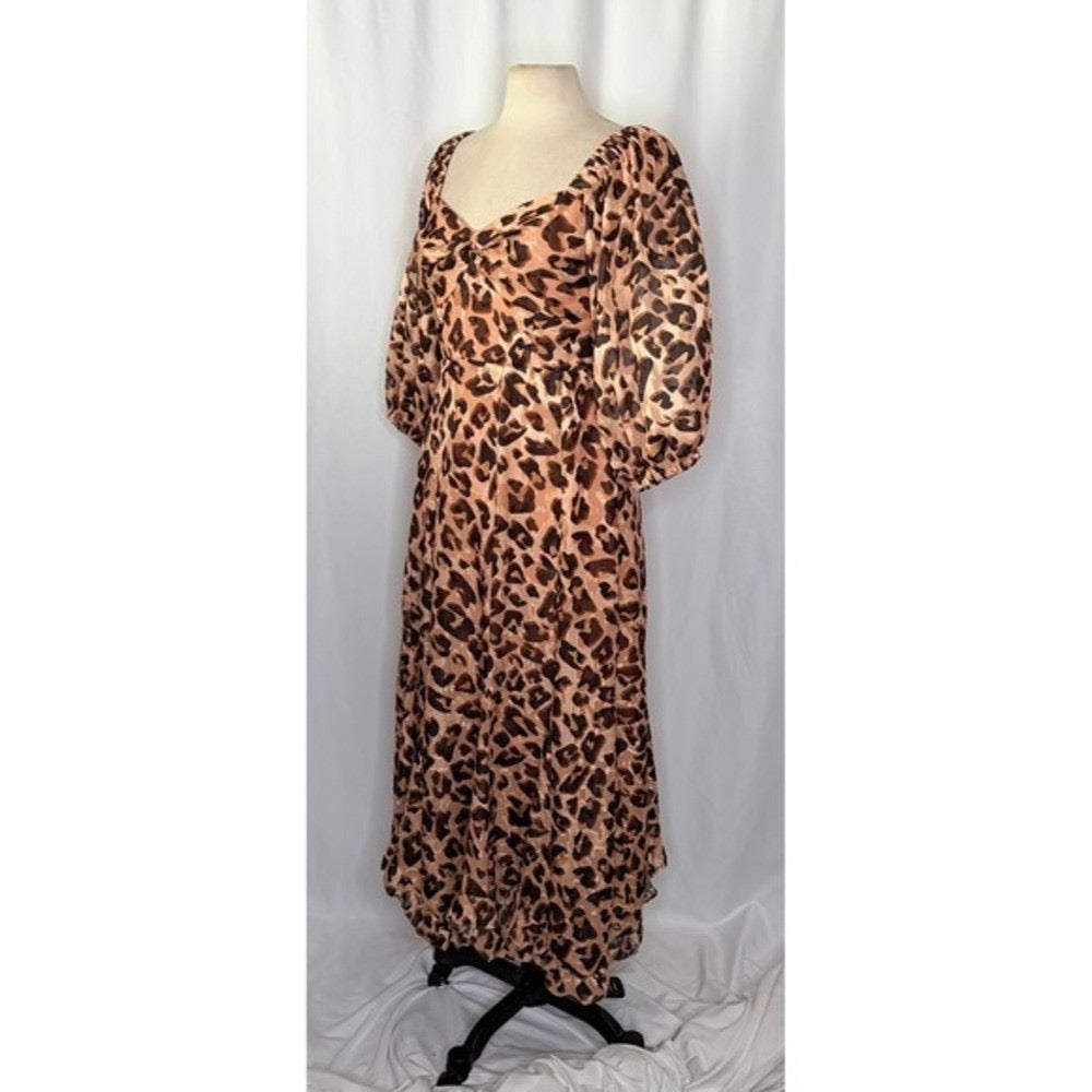Anthropologie HUTCH Twist Puff Midi Dress Animal Leopard Print‎ Smocked Medium