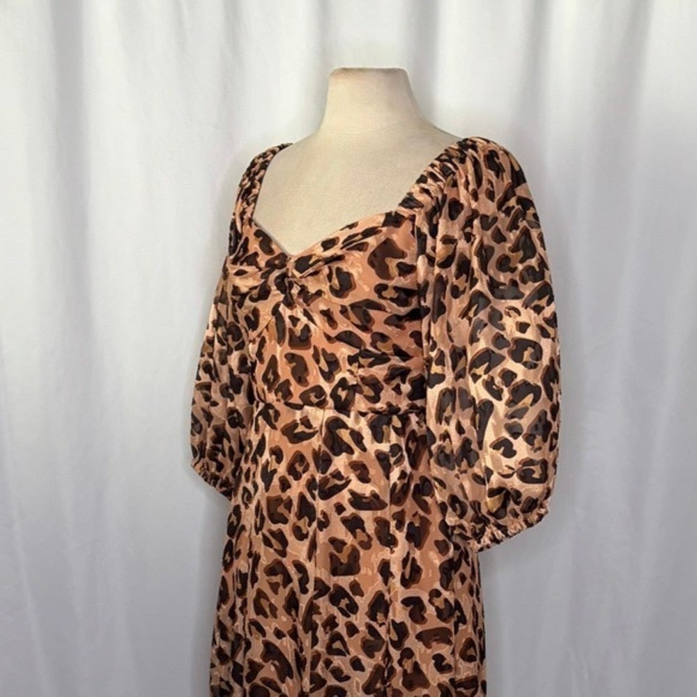 Anthropologie HUTCH Twist Puff Midi Dress Animal Leopard Print‎ Smocked Medium
