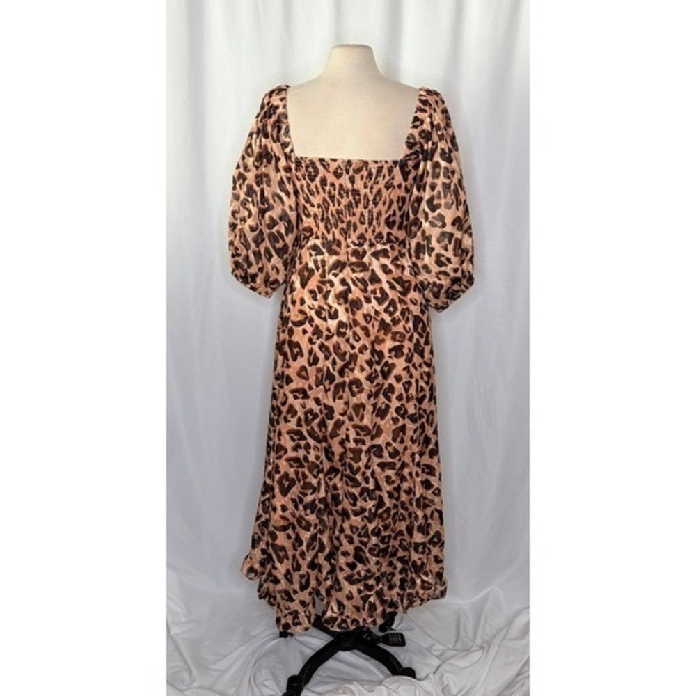 Anthropologie HUTCH Twist Puff Midi Dress Animal Leopard Print‎ Smocked Medium