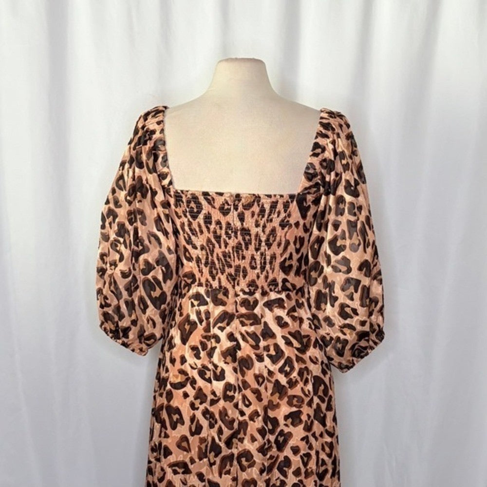 Anthropologie HUTCH Twist Puff Midi Dress Animal Leopard Print‎ Smocked Medium