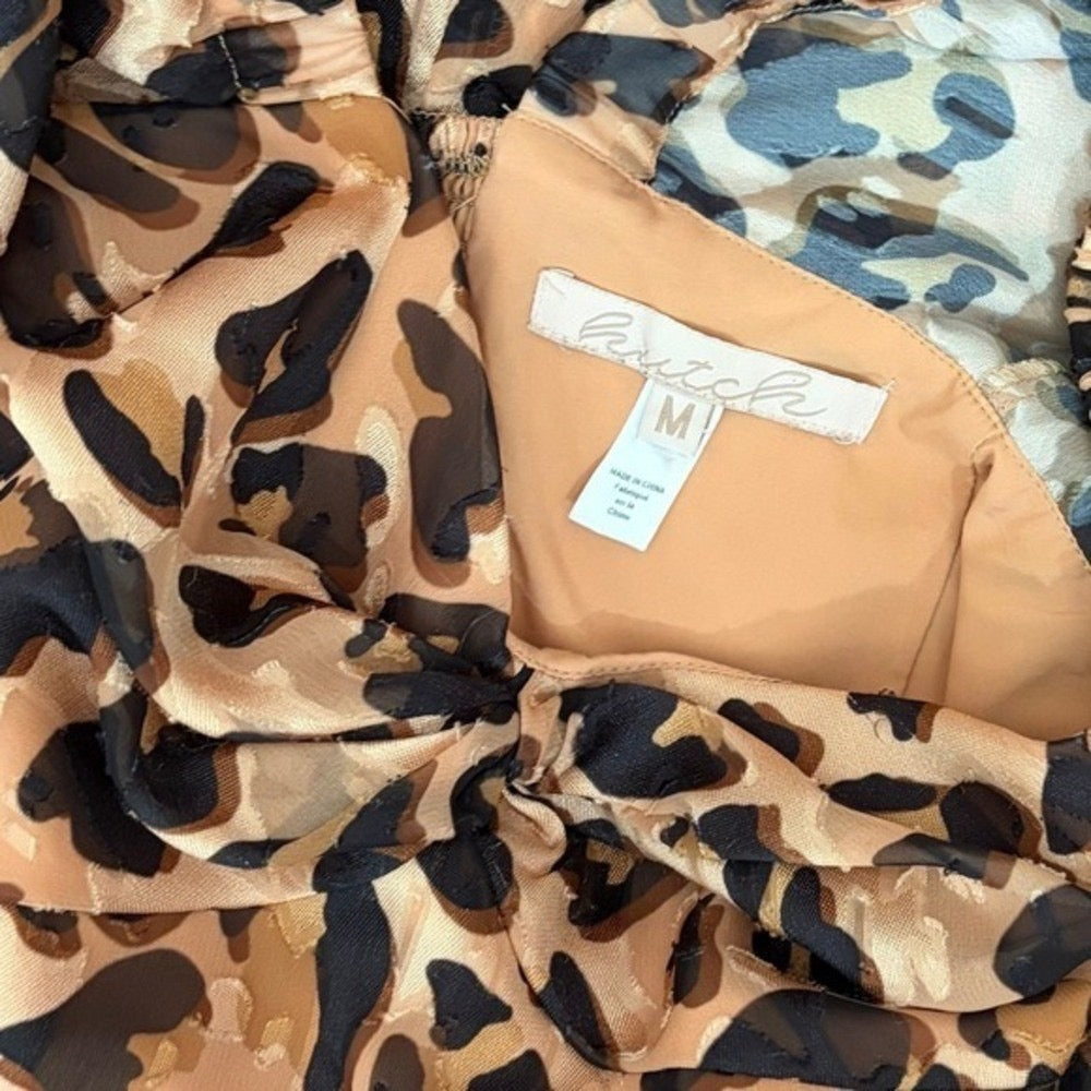 Anthropologie HUTCH Twist Puff Midi Dress Animal Leopard Print‎ Smocked Medium