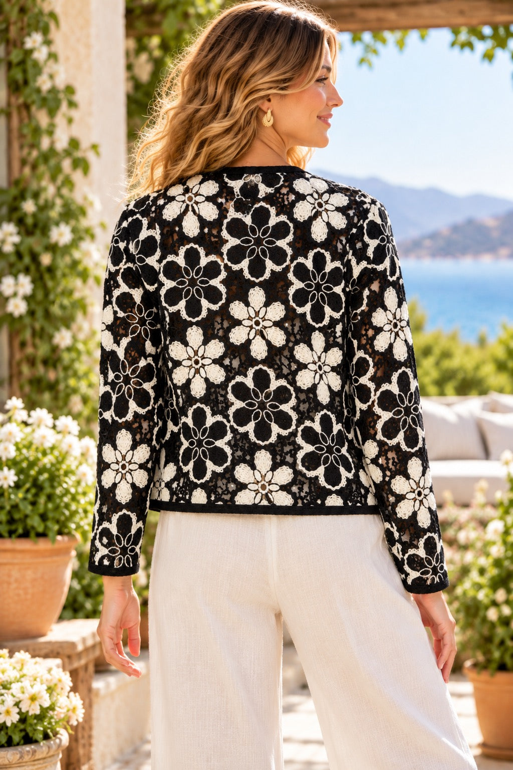 Boston Proper Crochet Floral Lace Jacket Small