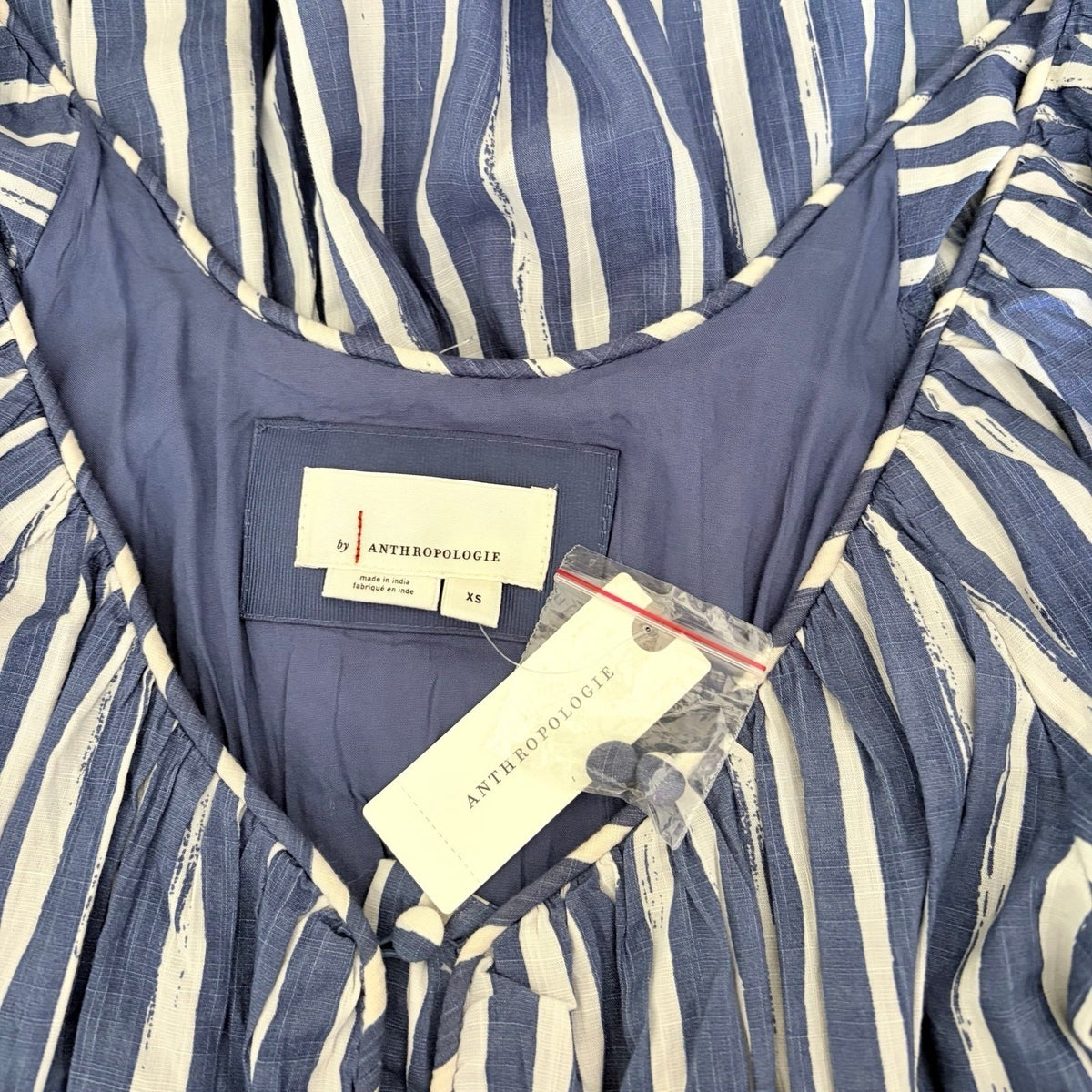 NWT!! By ANTHROPOLOGIE Long Sleeve Sweetheart Midi Dress Blue White Striped XS