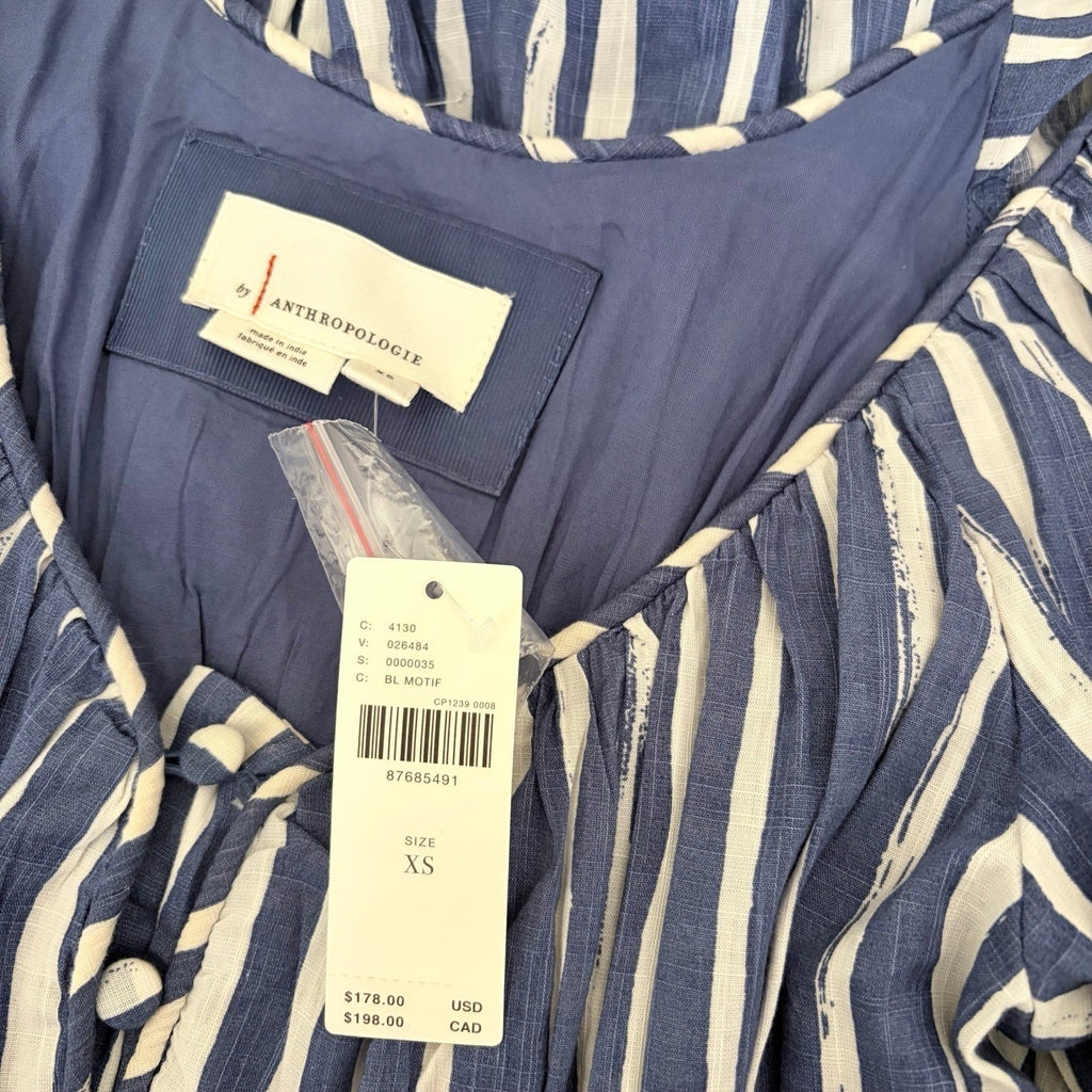 NWT!! By ANTHROPOLOGIE Long Sleeve Sweetheart Midi Dress Blue White Striped XS