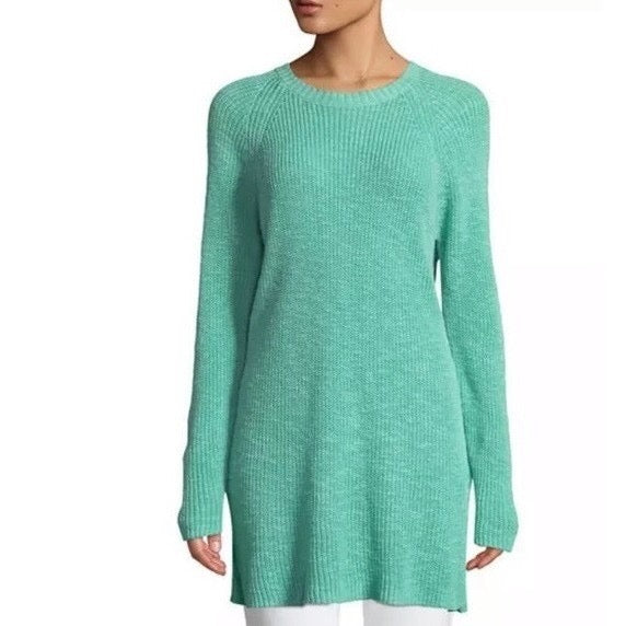 NWT! EILEEN FISHER Organic Linen Cotton Round Neck Tunic Sweater Shining Water M