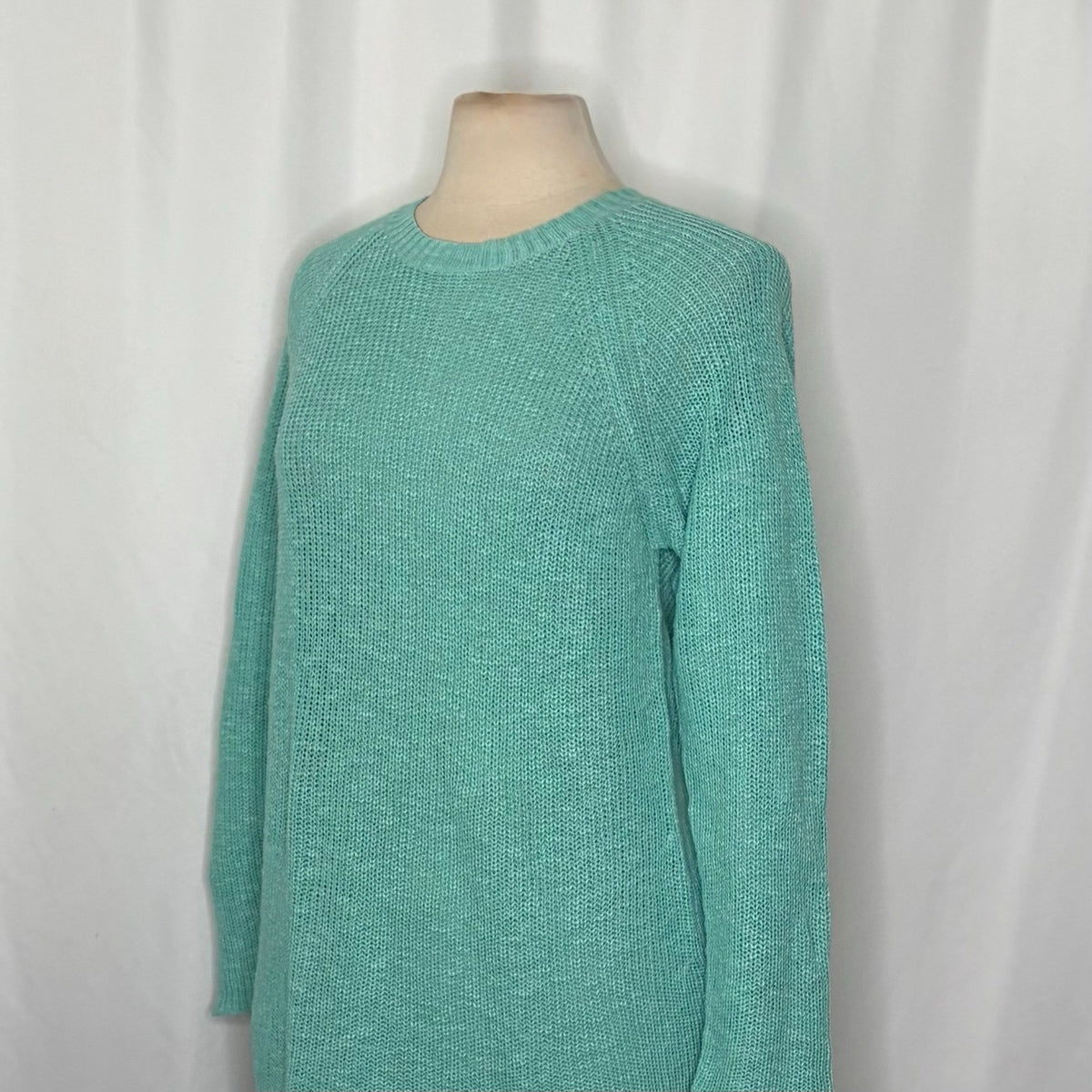 NWT! EILEEN FISHER Organic Linen Cotton Round Neck Tunic Sweater Shining Water M