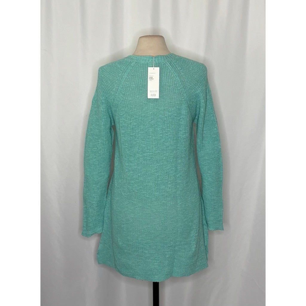 NWT! EILEEN FISHER Organic Linen Cotton Round Neck Tunic Sweater Shining Water M