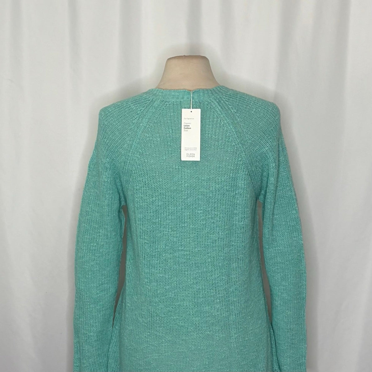 NWT! EILEEN FISHER Organic Linen Cotton Round Neck Tunic Sweater Shining Water M