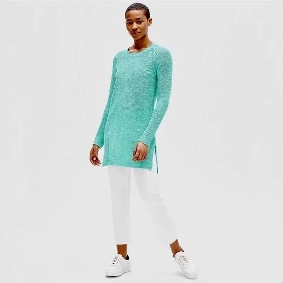 NWT! EILEEN FISHER Organic Linen Cotton Round Neck Tunic Sweater Shining Water M