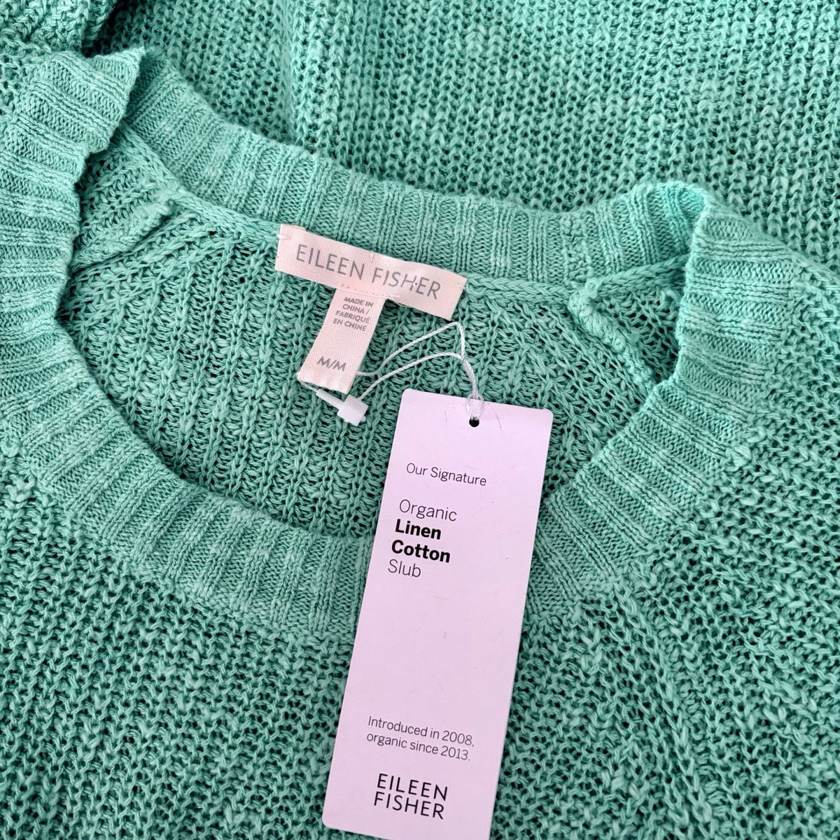 NWT! EILEEN FISHER Organic Linen Cotton Round Neck Tunic Sweater Shining Water M