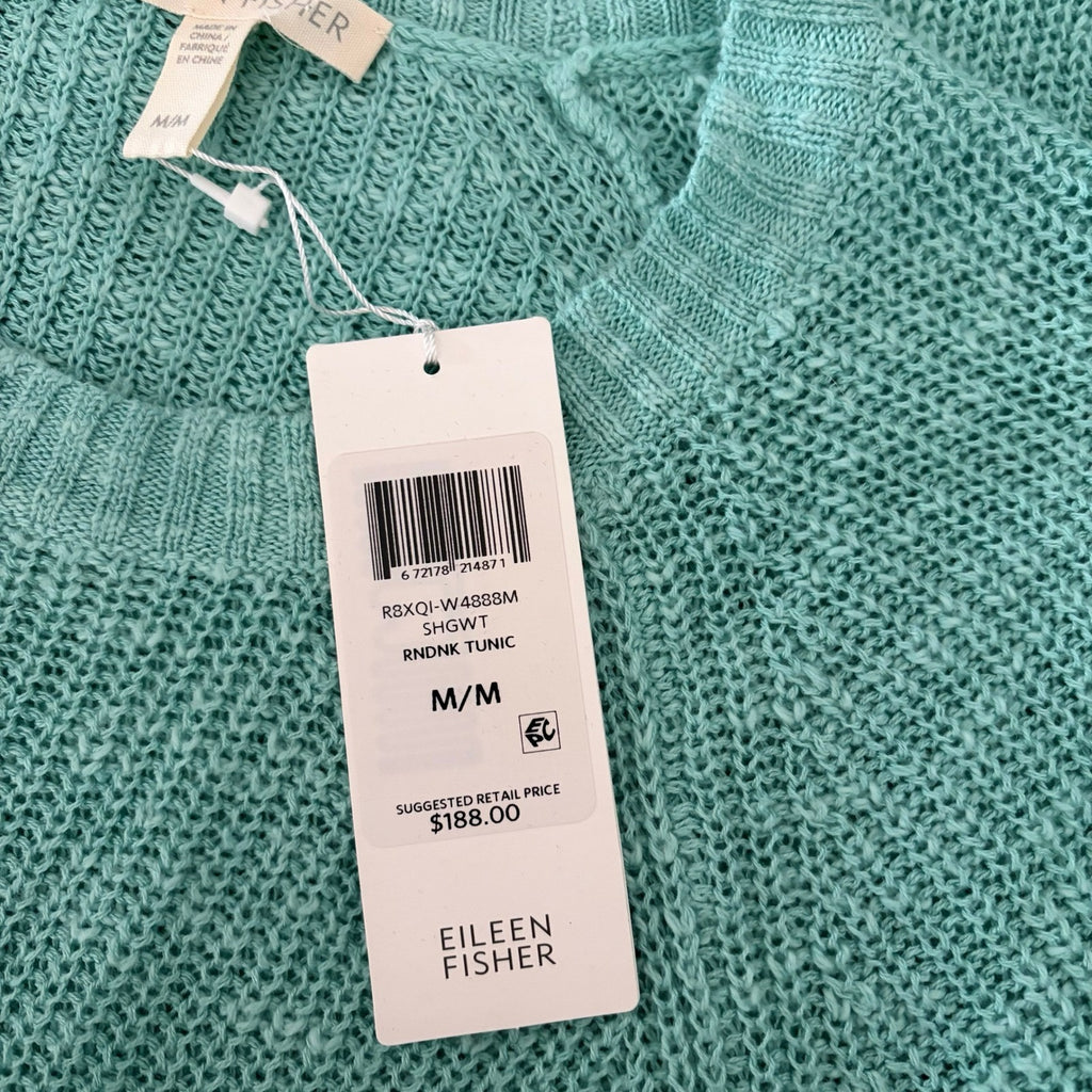 NWT! EILEEN FISHER Organic Linen Cotton Round Neck Tunic Sweater Shining Water M