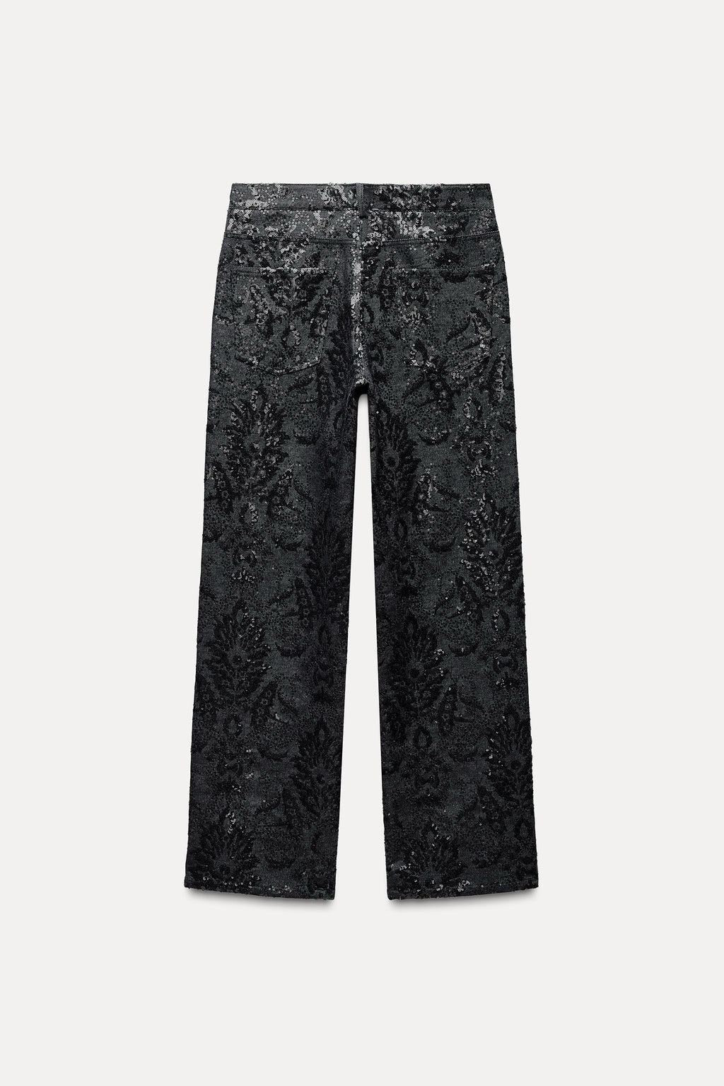 ZARA ZW Collection Sequin Paisley Straight Leg Jeans Black Runway Size 2